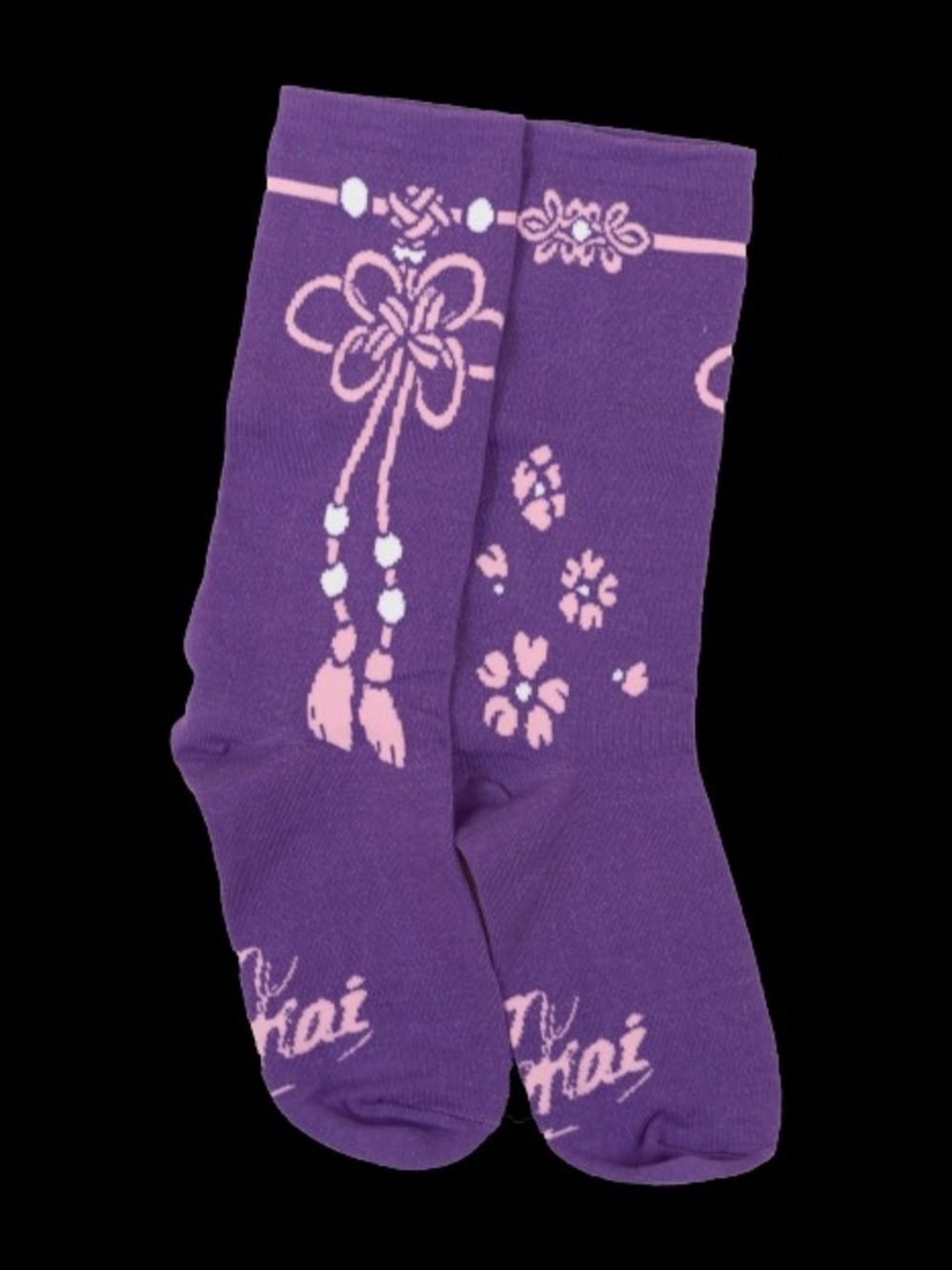 Iron Yokai Purple Floral Japanese Lucky Knot Crew Socks